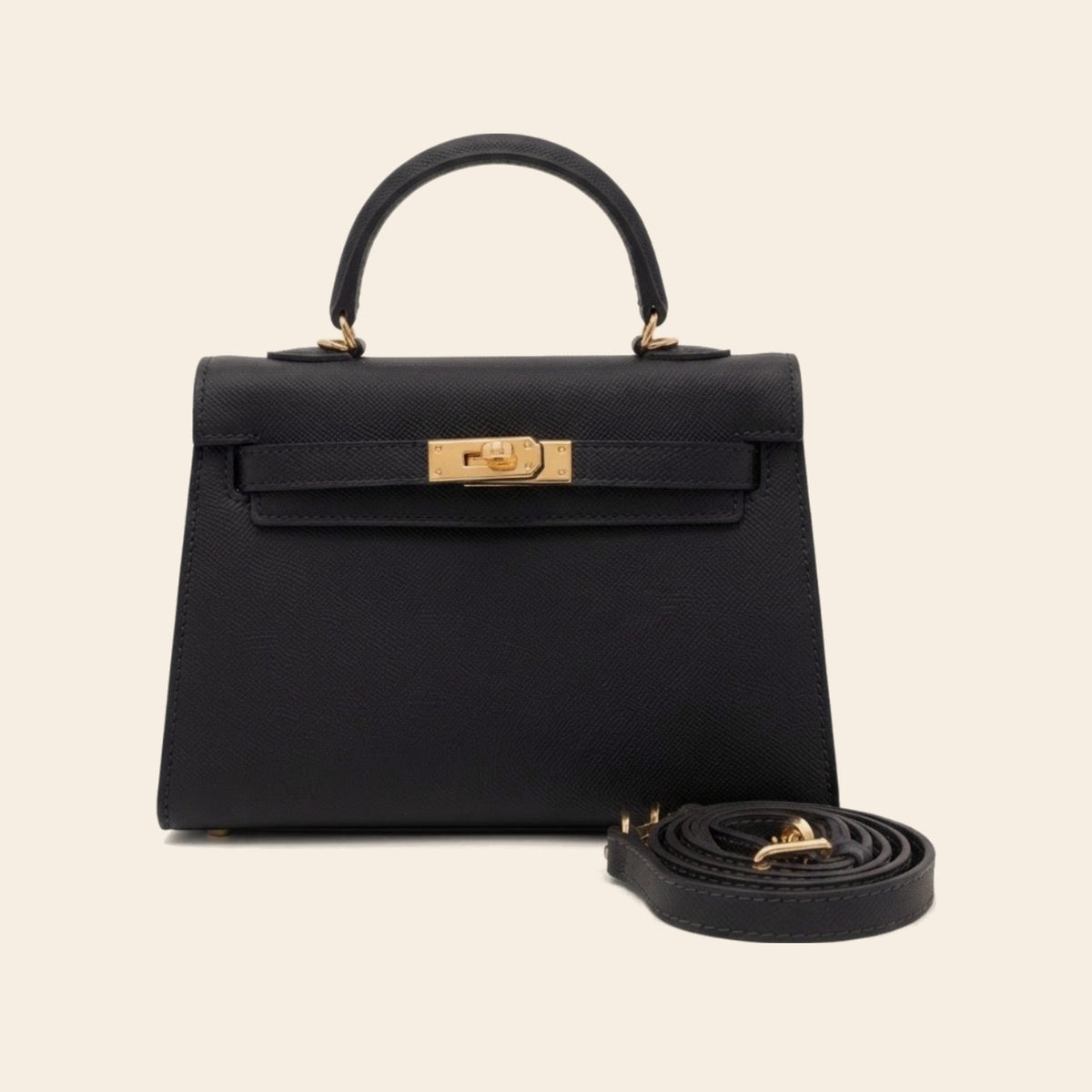 Sac à main Le Milano 22 coloris Black (noir), fermoir doré et bandoulière
