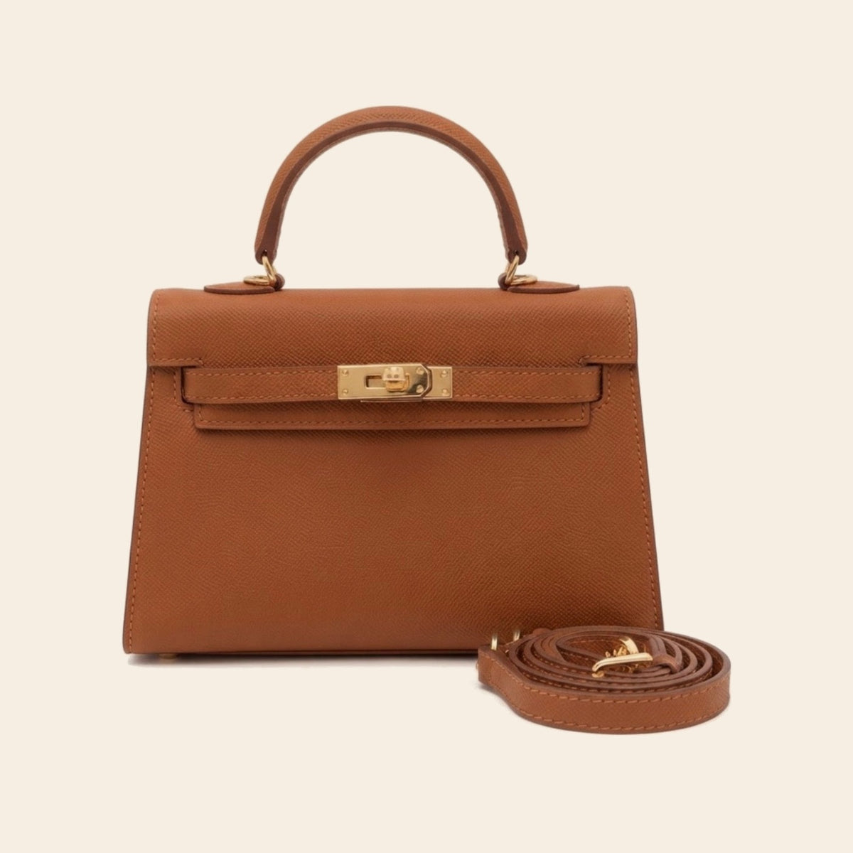 Sac à main Le Milano 22 coloris Havana (cognac), fermoir doré et bandoulière